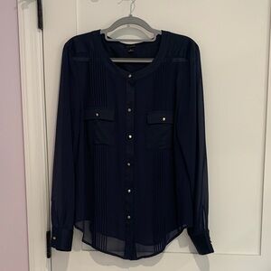 Navy Blue Button-Up Blouse